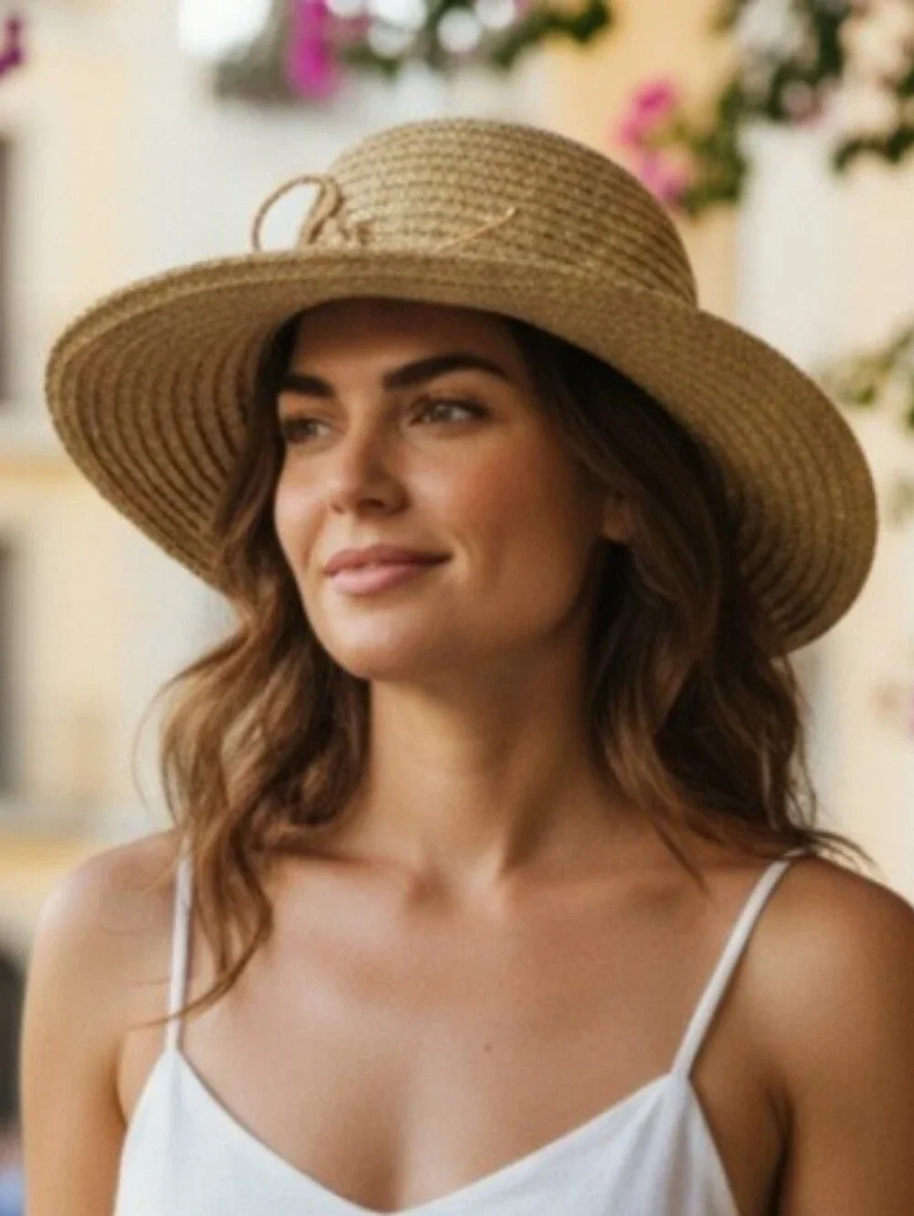 Talbots Natural Straw Sun Hat with Bow Trim